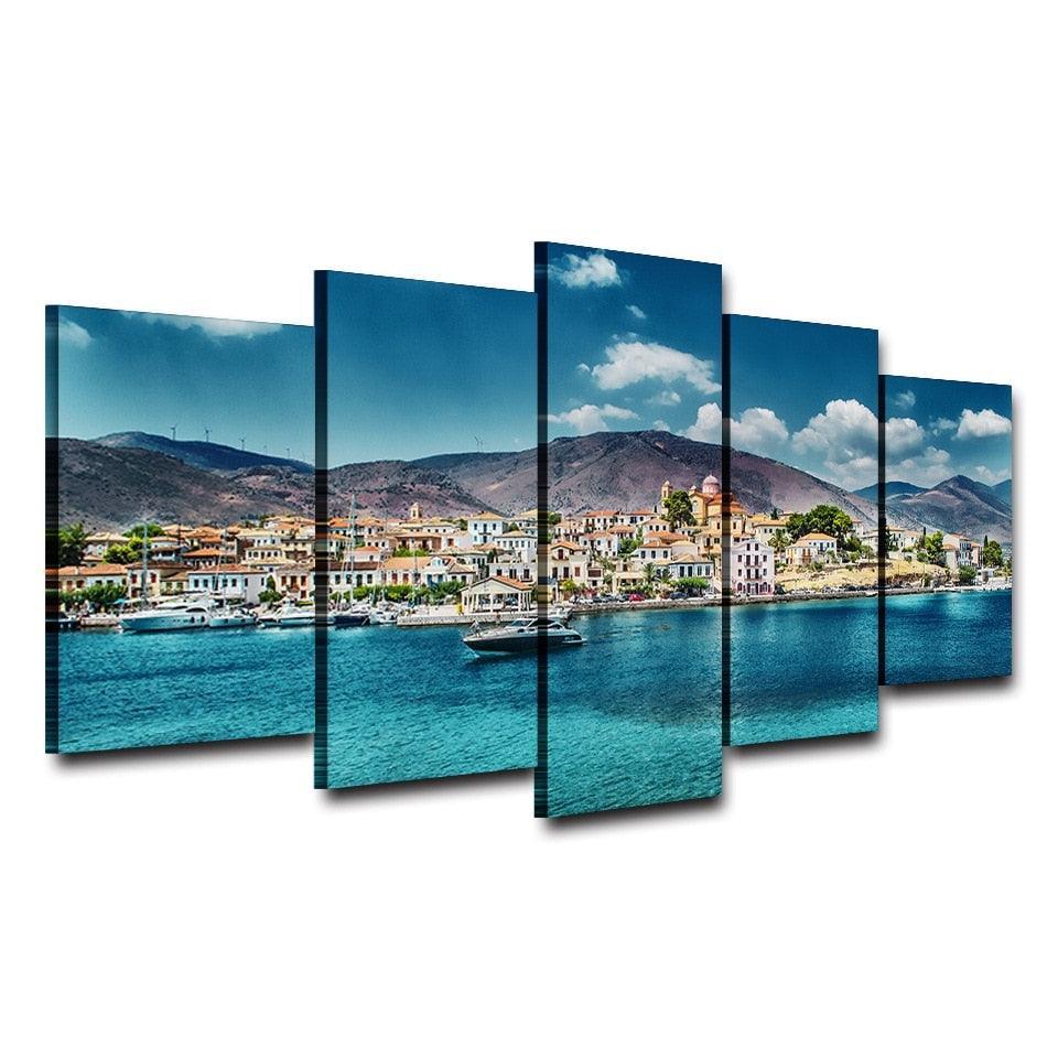 Island Hopping Cruise 5 Piece HD Multi Panel Canvas Wall Art Frame-Original Frame