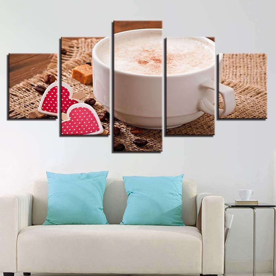 Coffee 5 Piece HD Multi Panel Canvas Wall Art Frame-Original Frame