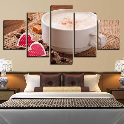Coffee 5 Piece HD Multi Panel Canvas Wall Art Frame-Original Frame