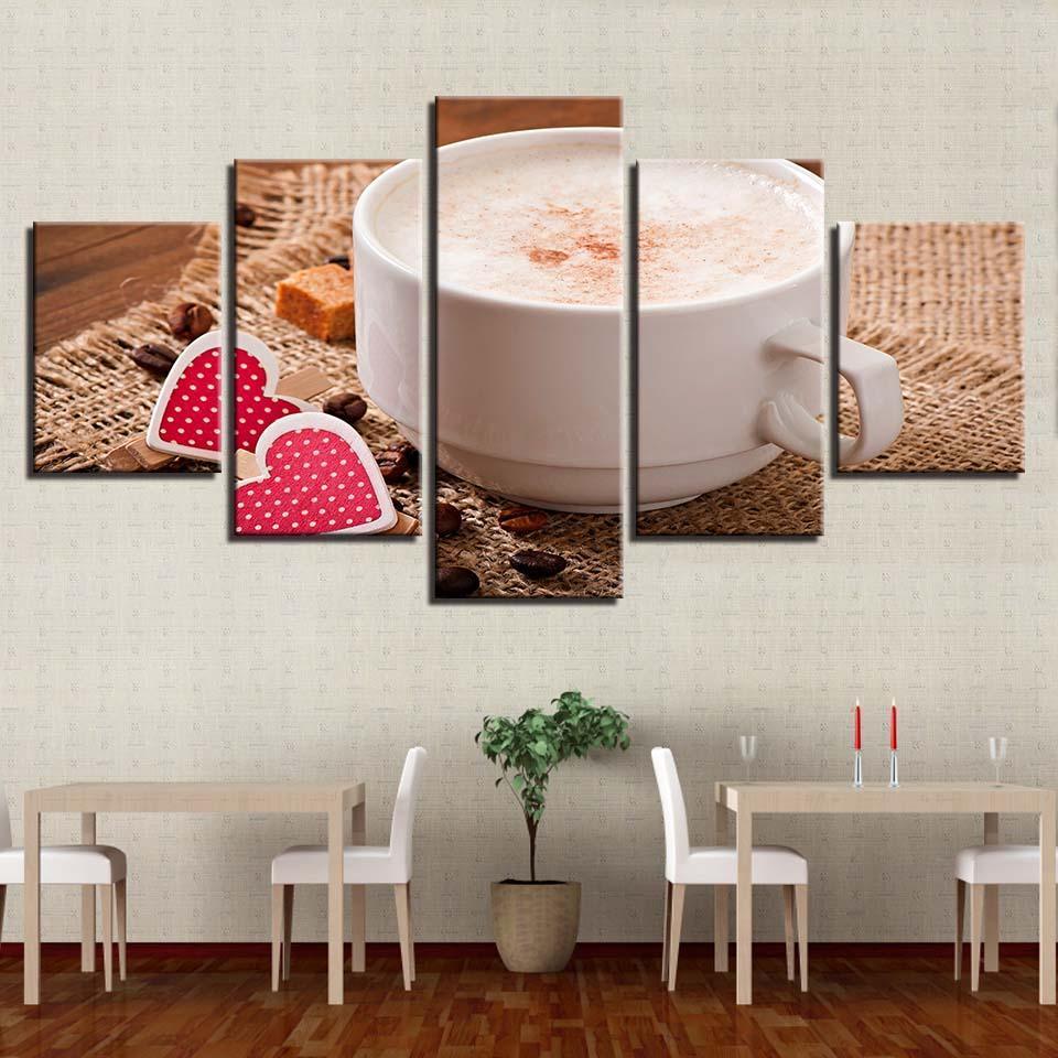 Coffee 5 Piece HD Multi Panel Canvas Wall Art Frame-Original Frame