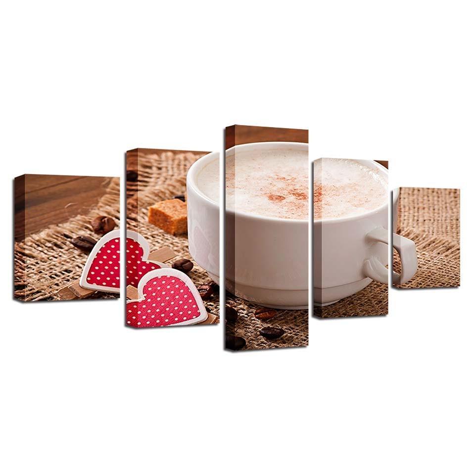 Coffee 5 Piece HD Multi Panel Canvas Wall Art Frame-Original Frame