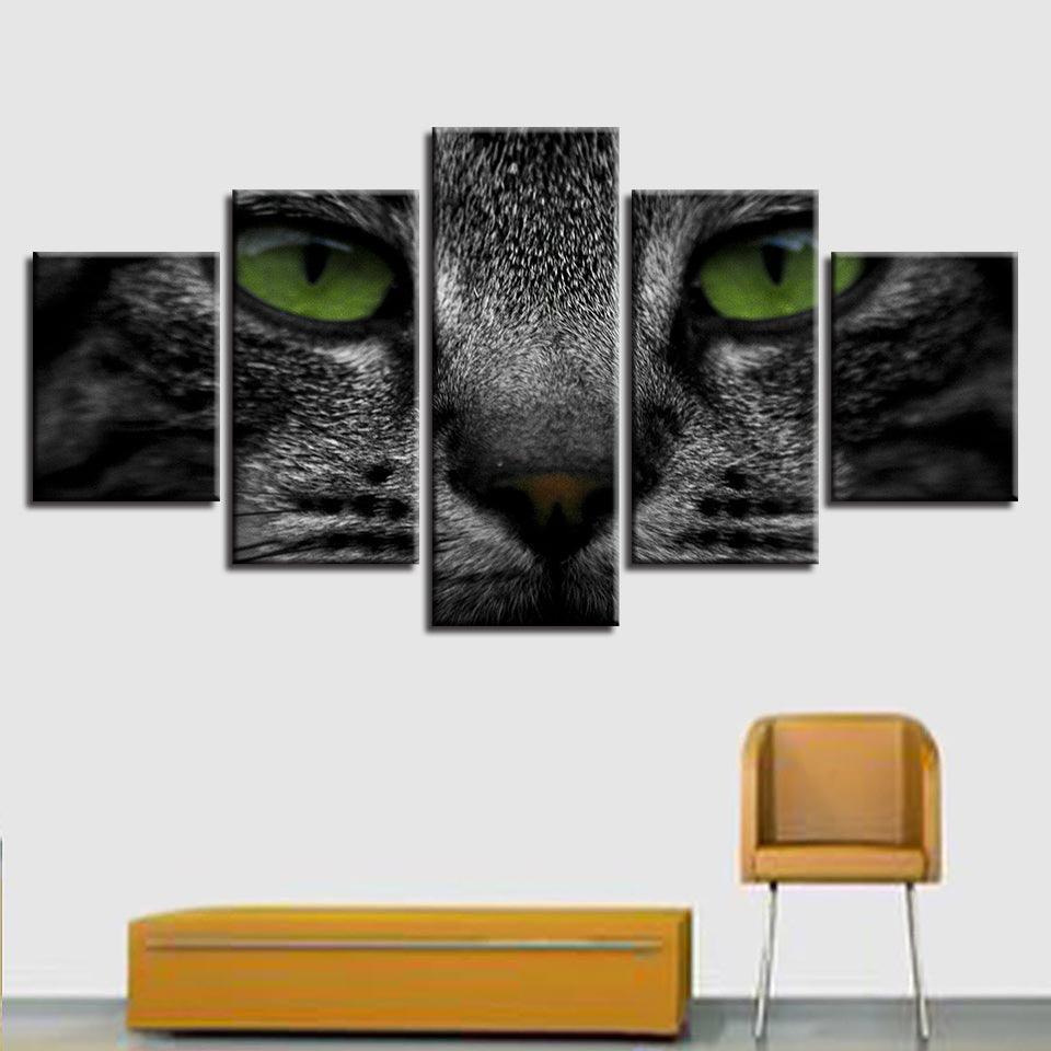Animal Cat Eyes 5 Piece HD Multi Panel Canvas Wall Art Frame-Original Frame