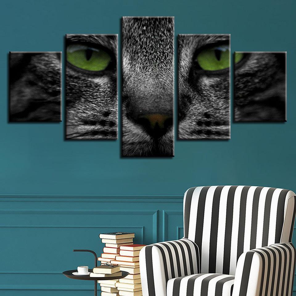 Animal Cat Eyes 5 Piece HD Multi Panel Canvas Wall Art Frame-Original Frame