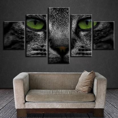 Animal Cat Eyes 5 Piece HD Multi Panel Canvas Wall Art Frame-Original Frame