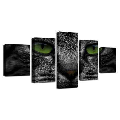 Animal Cat Eyes 5 Piece HD Multi Panel Canvas Wall Art Frame-Original Frame