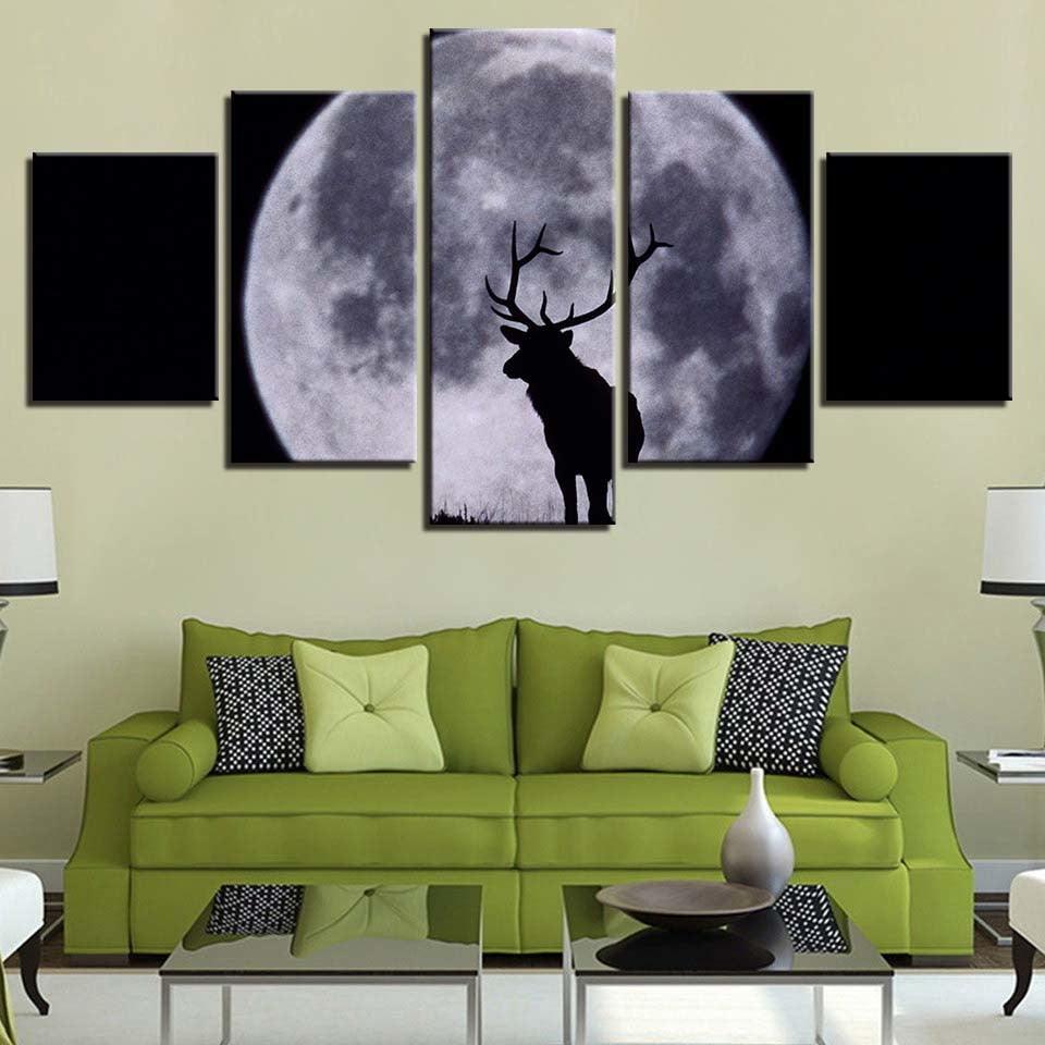 Moon And Elk 5 Piece HD Multi Panel Canvas Wall Art Frame-Original Frame