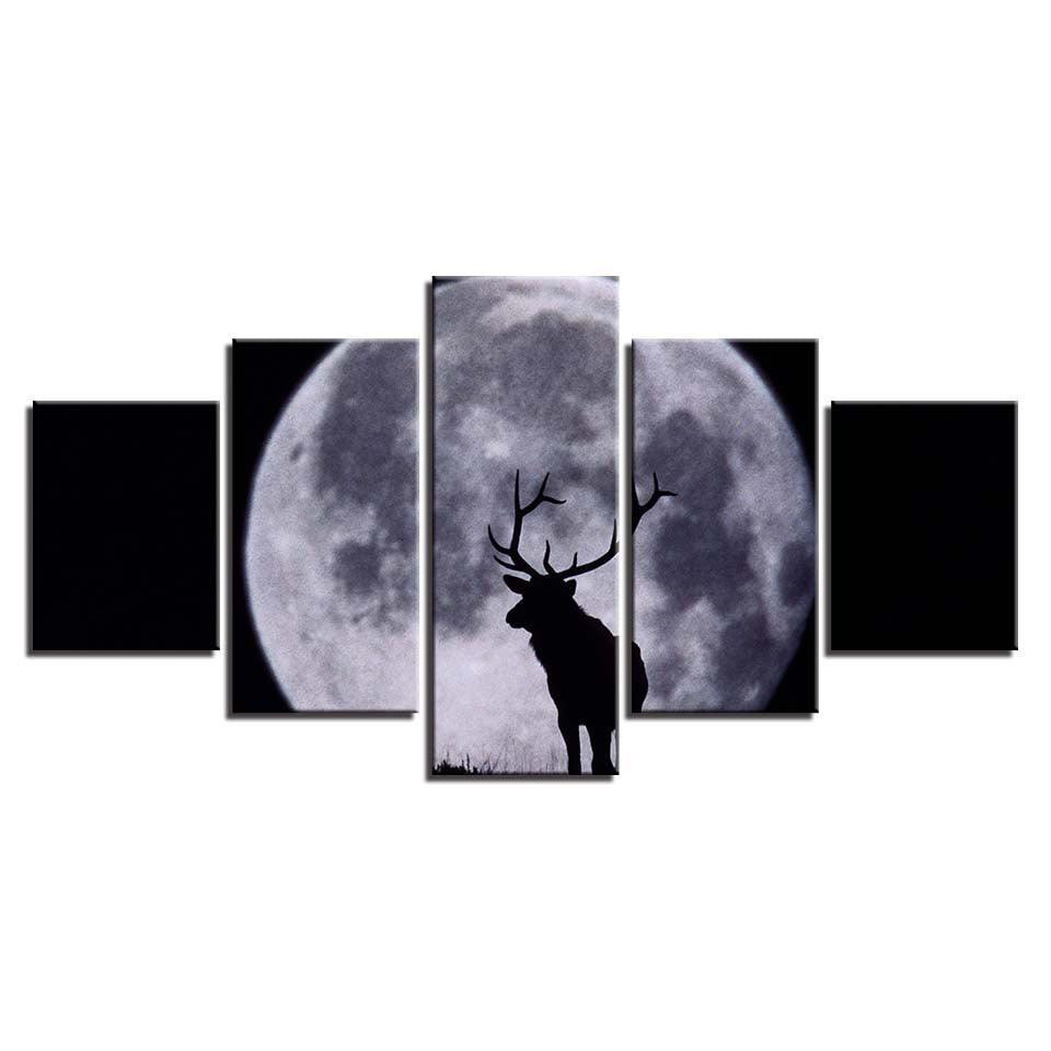 Moon And Elk 5 Piece HD Multi Panel Canvas Wall Art Frame-Original Frame