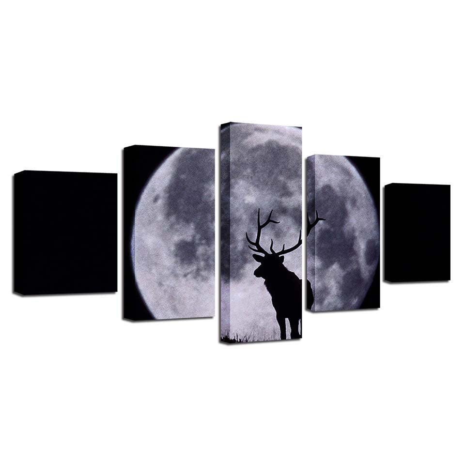 Moon And Elk 5 Piece HD Multi Panel Canvas Wall Art Frame-Original Frame