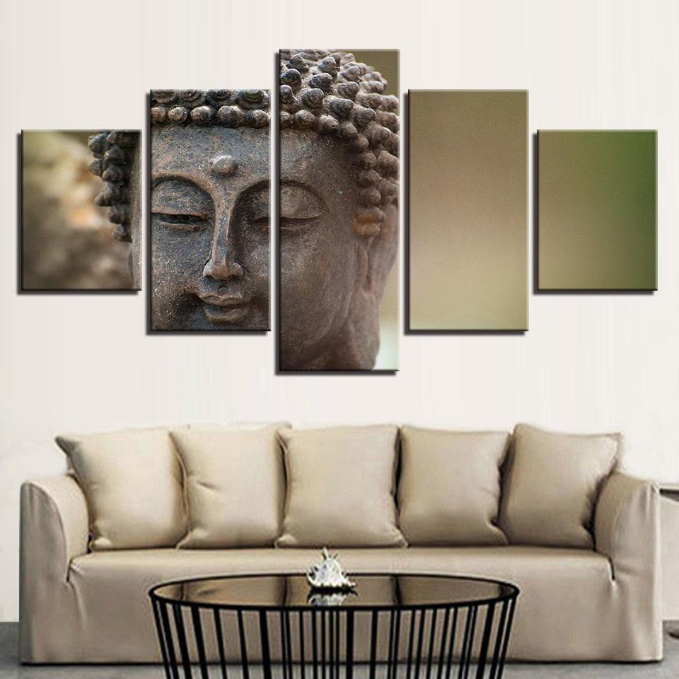 Smiling Buddha 5 Piece HD Multi Panel Canvas Wall Art Frame-Original Frame