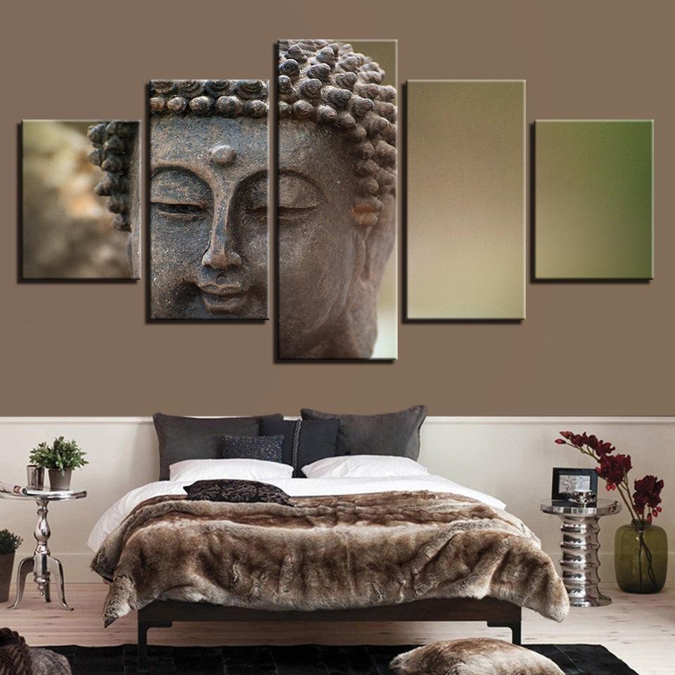 Smiling Buddha 5 Piece HD Multi Panel Canvas Wall Art Frame-Original Frame
