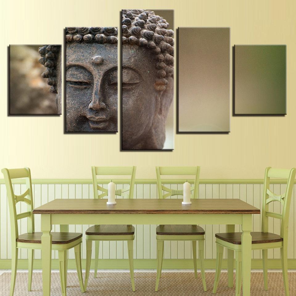 Buddha Face 5 Piece HD Multi Panel Canvas Wall Art Frame-Original Frame