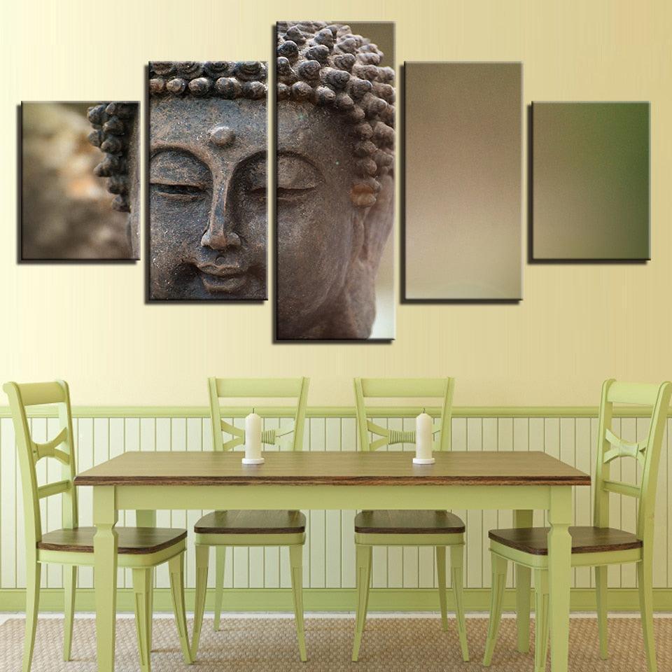 Smiling Buddha 5 Piece HD Multi Panel Canvas Wall Art Frame-Original Frame