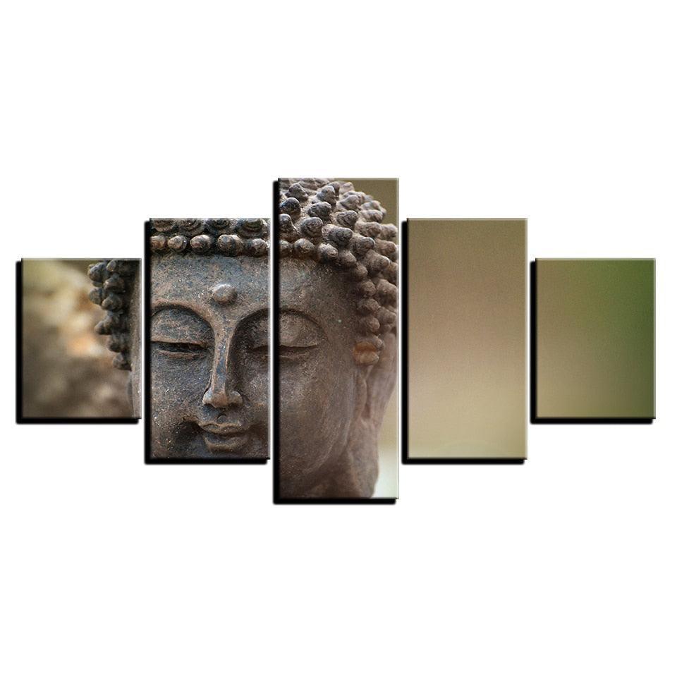 Smiling Buddha 5 Piece HD Multi Panel Canvas Wall Art Frame-Original Frame