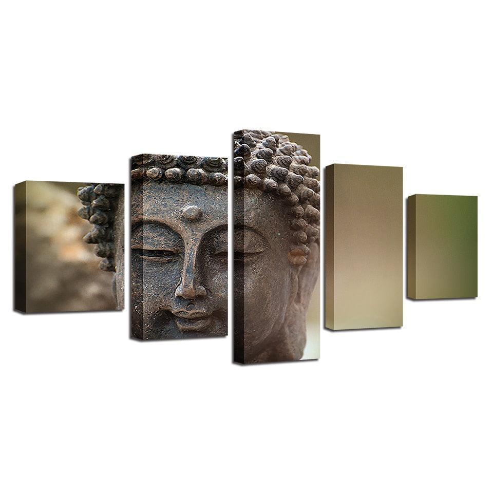 Smiling Buddha 5 Piece HD Multi Panel Canvas Wall Art Frame-Original Frame