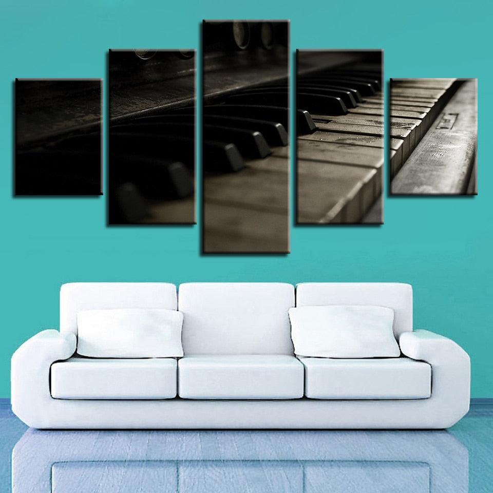 Retro Piano Keys 5 Piece HD Multi Panel Canvas Wall Art Frame-Original Frame