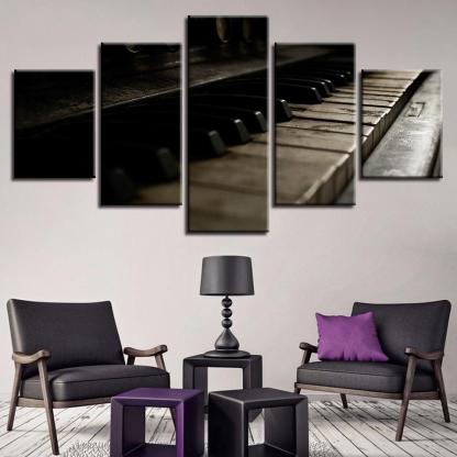 Retro Piano Keys 5 Piece HD Multi Panel Canvas Wall Art Frame-Original Frame
