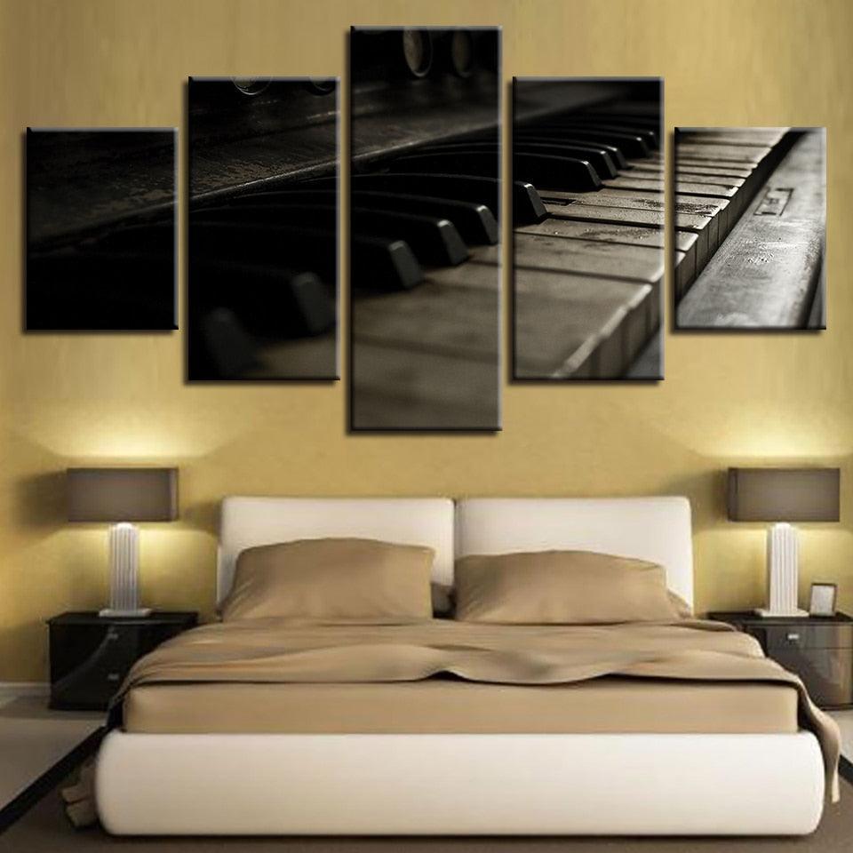Retro Piano Keys 5 Piece HD Multi Panel Canvas Wall Art Frame-Original Frame