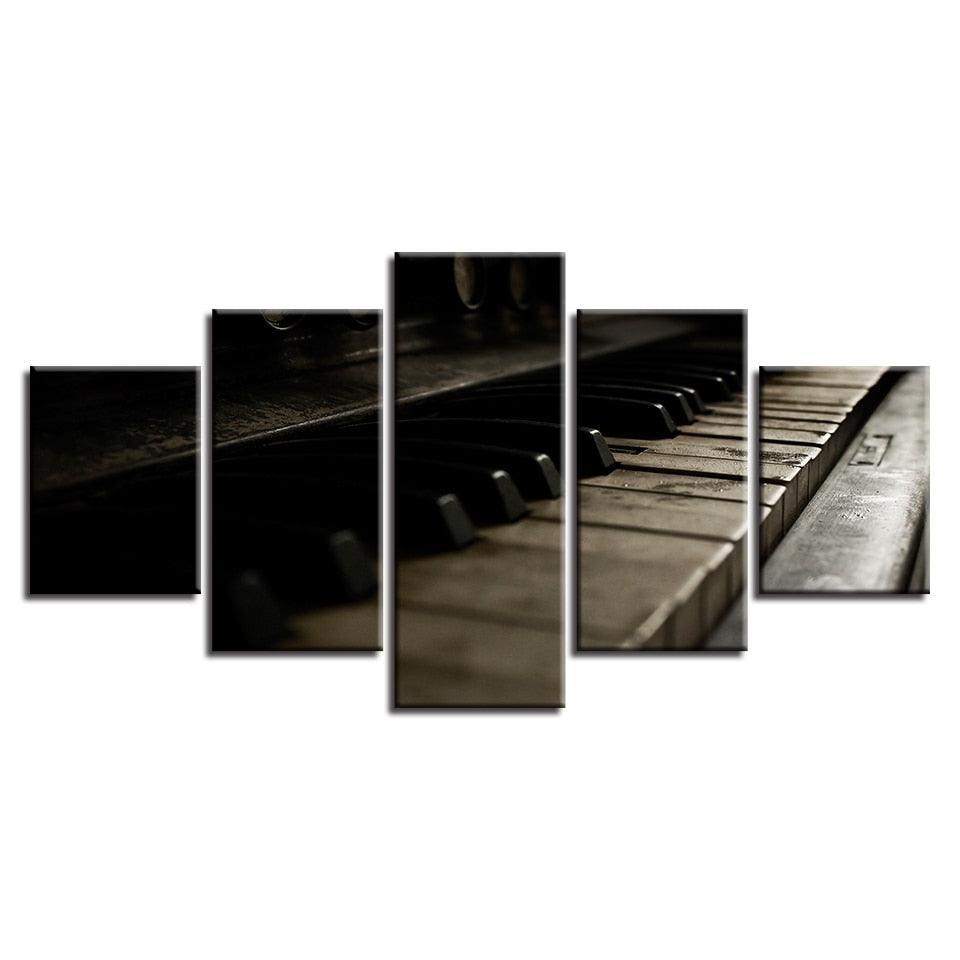Retro Piano Keys 5 Piece HD Multi Panel Canvas Wall Art Frame-Original Frame
