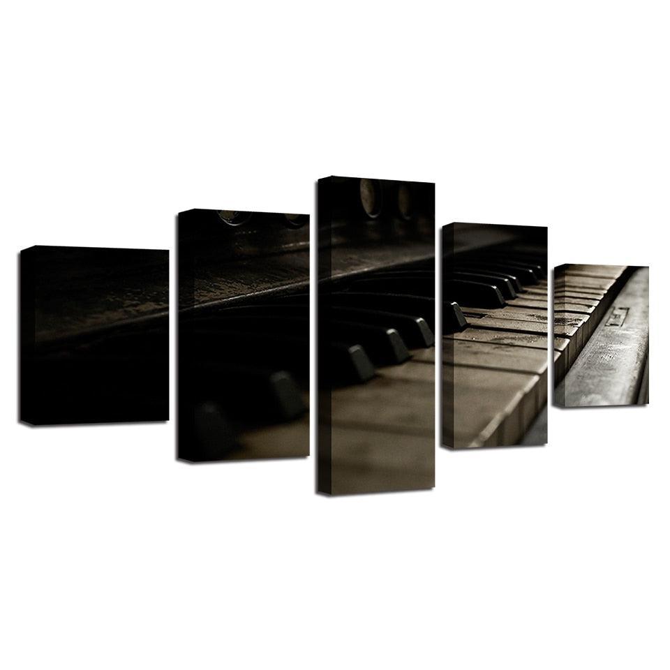 Retro Piano Keys 5 Piece HD Multi Panel Canvas Wall Art Frame-Original Frame