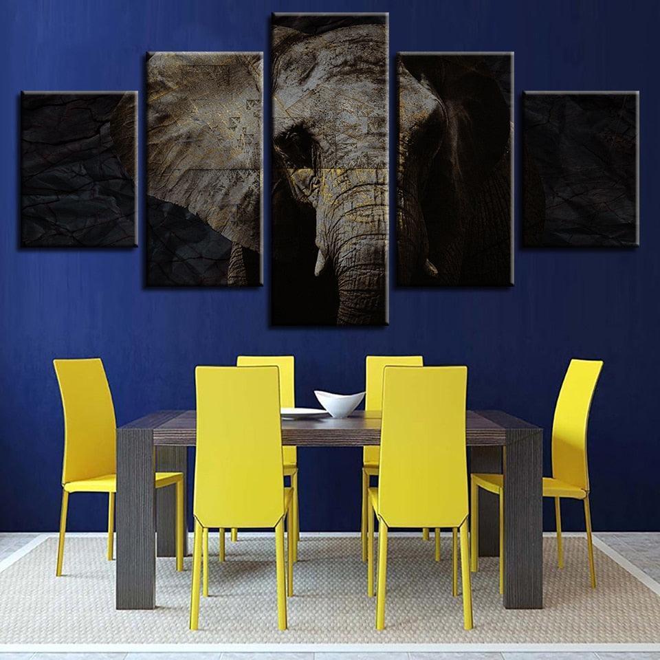 Elephant Portrait 5 Piece HD Multi Panel Canvas Wall Art Frame-Original Frame