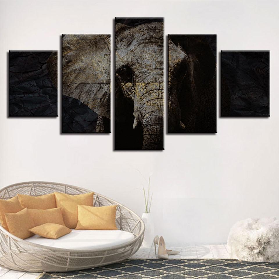 Elephant Portrait 5 Piece HD Multi Panel Canvas Wall Art Frame-Original Frame