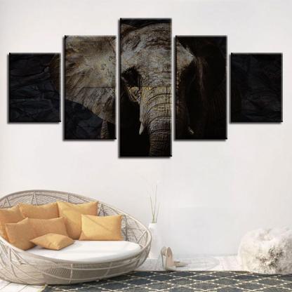 Elephant Portrait 5 Piece HD Multi Panel Canvas Wall Art Frame-Original Frame