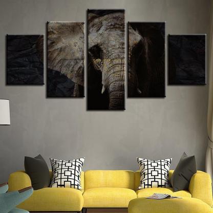 Elephant Portrait 5 Piece HD Multi Panel Canvas Wall Art Frame-Original Frame