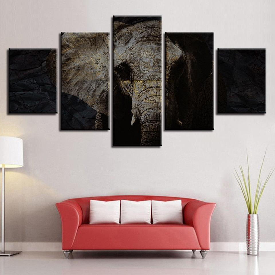 Elephant Portrait 5 Piece HD Multi Panel Canvas Wall Art Frame-Original Frame