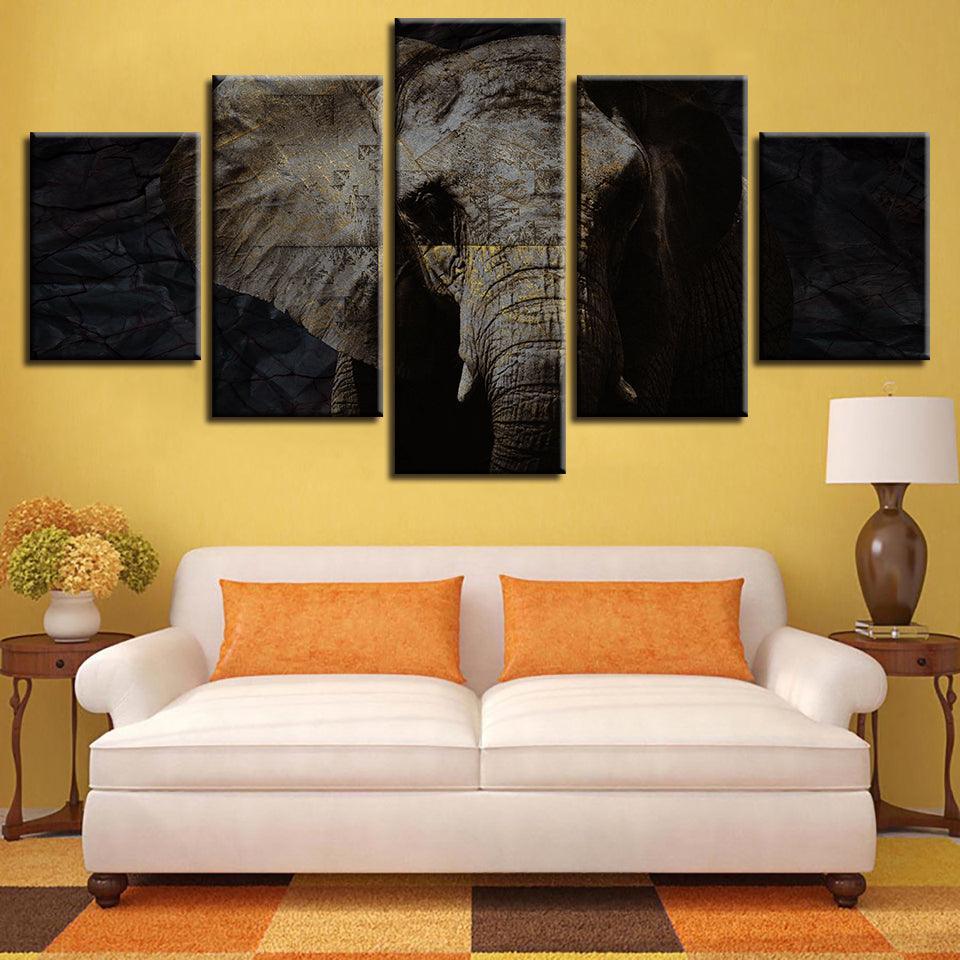 Elephant Portrait 5 Piece HD Multi Panel Canvas Wall Art Frame-Original Frame