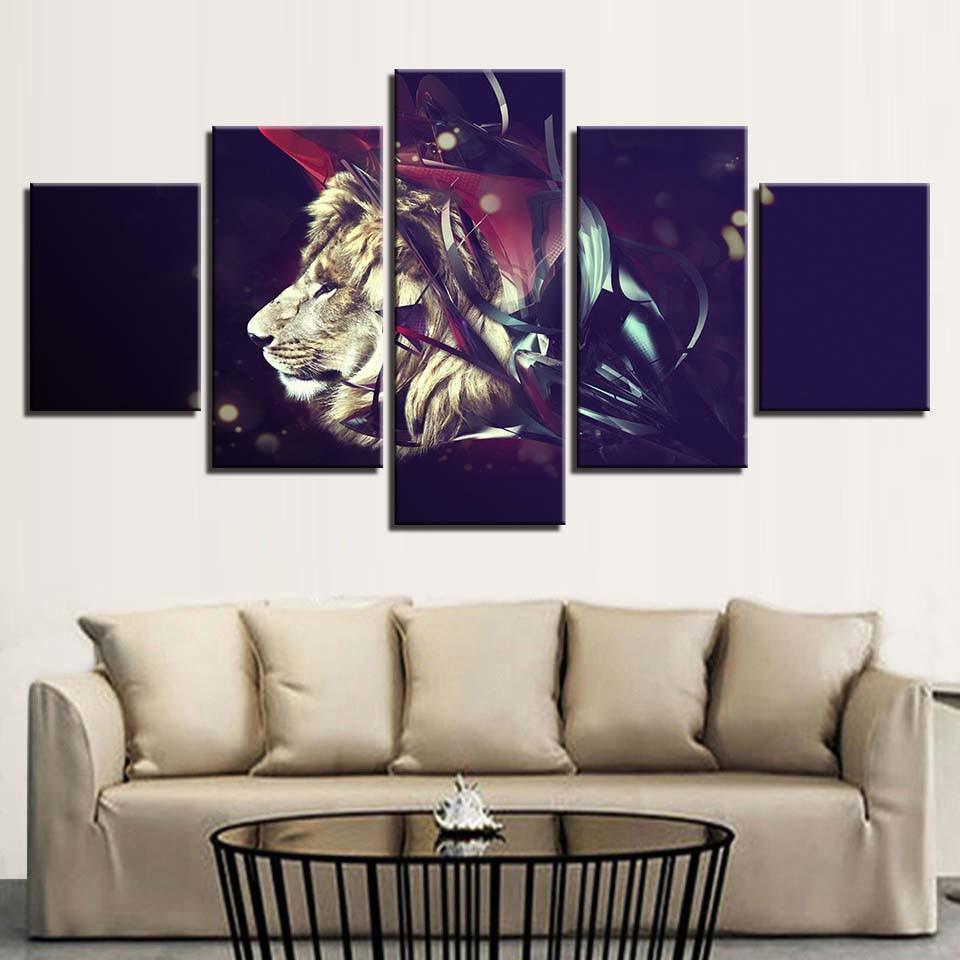 Lion 5 Piece HD Multi Panel Canvas Wall Art Frame-Original Frame