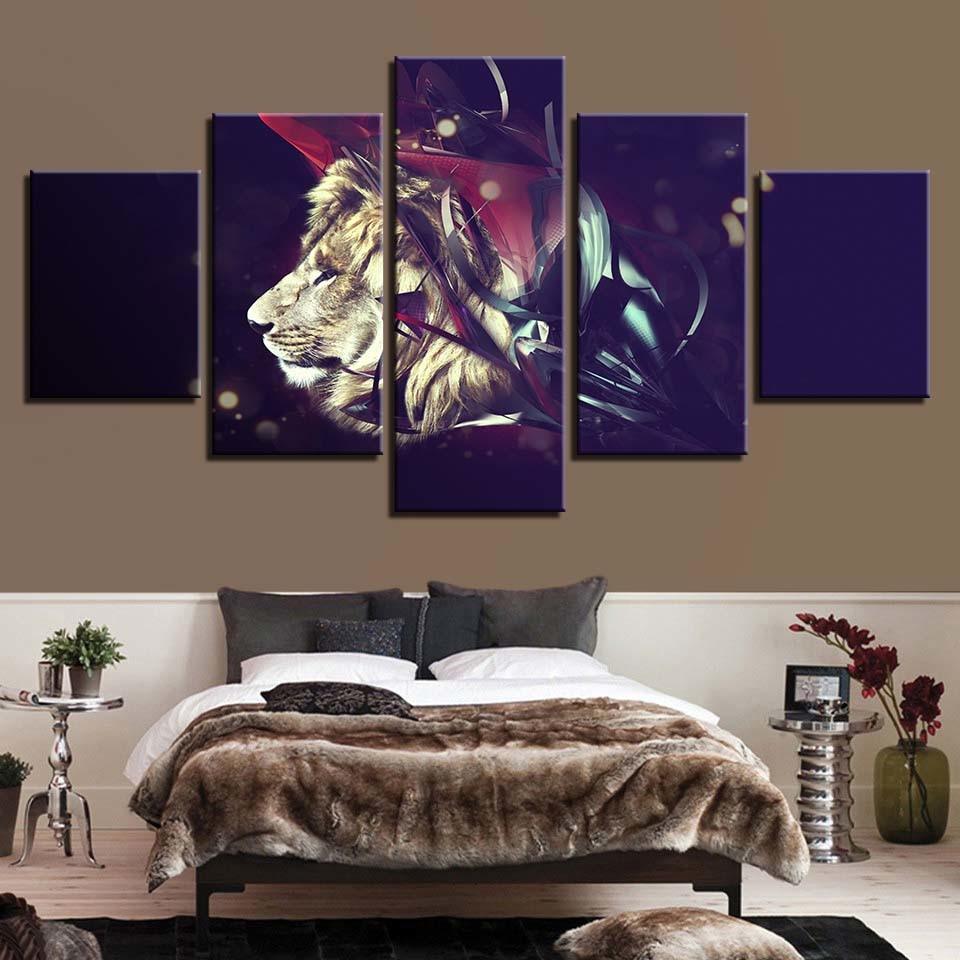 Lion 5 Piece HD Multi Panel Canvas Wall Art Frame-Original Frame
