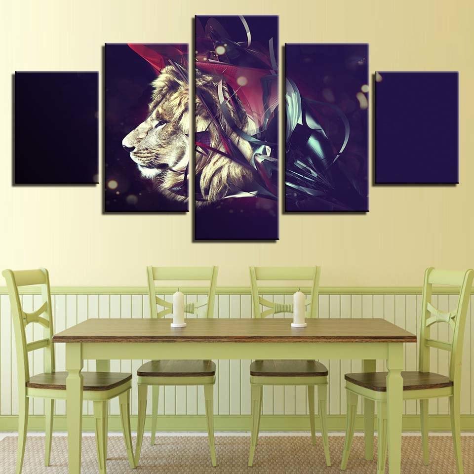 Lion 5 Piece HD Multi Panel Canvas Wall Art Frame-Original Frame