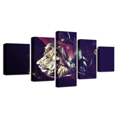 Lion 5 Piece Multi Panel Canvas Wall Art Frame Set-Original Frame
