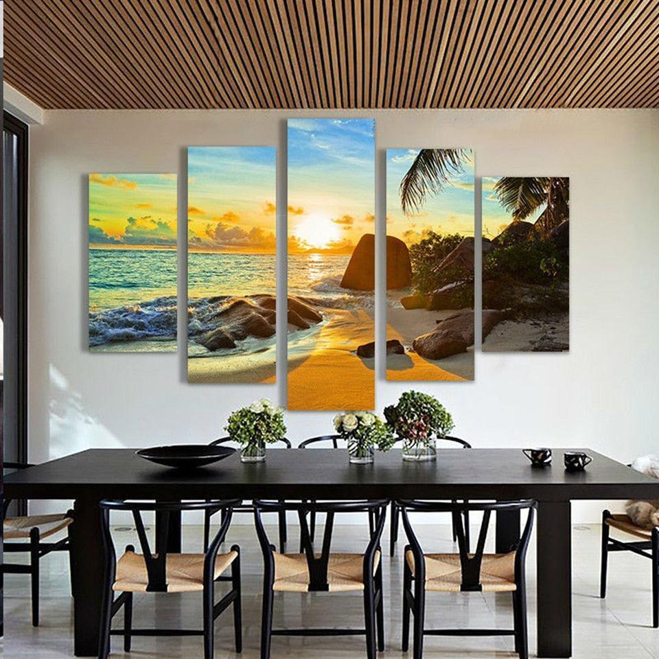 Coconut Tree Reef 5 Piece HD Multi Panel Canvas Wall Art Frame-Original Frame