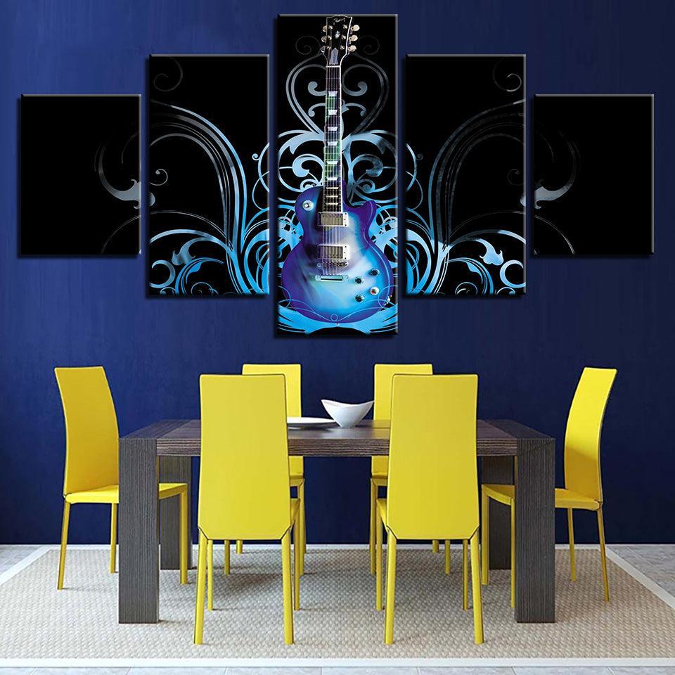 Artsy Blue Guitar 5 Piece HD Multi Panel Canvas Wall Art Frame-Original Frame