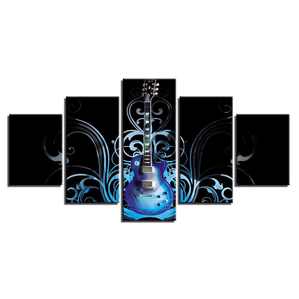 Artsy Blue Guitar 5 Piece HD Multi Panel Canvas Wall Art Frame-Original Frame
