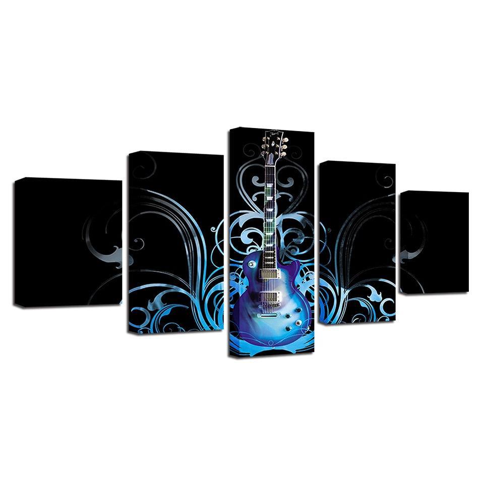 Artsy Blue Guitar 5 Piece HD Multi Panel Canvas Wall Art Frame-Original Frame