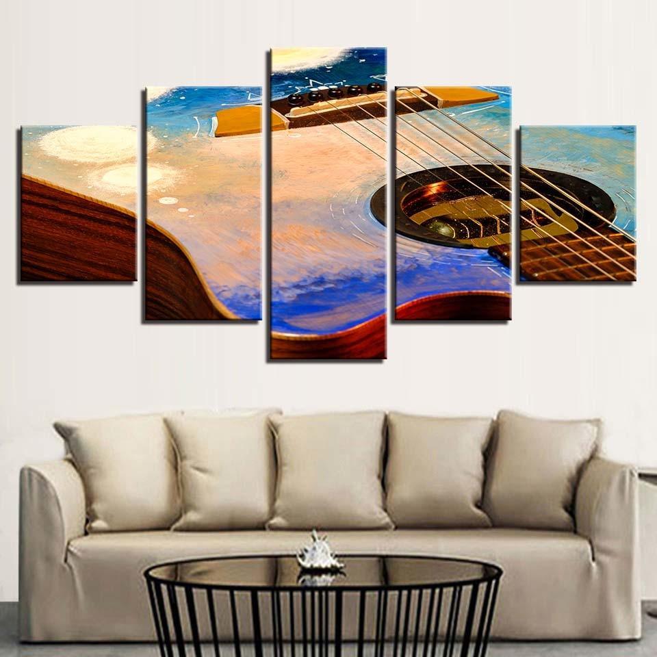 Guitar Painting 5 Piece HD Multi Panel Canvas Wall Art-Original Frame