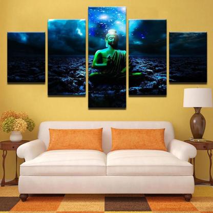 Buddha And Beautiful Starry Sky Night View 5 Piece HD Multi Panel Canvas Wall Art Frame-Original Frame
