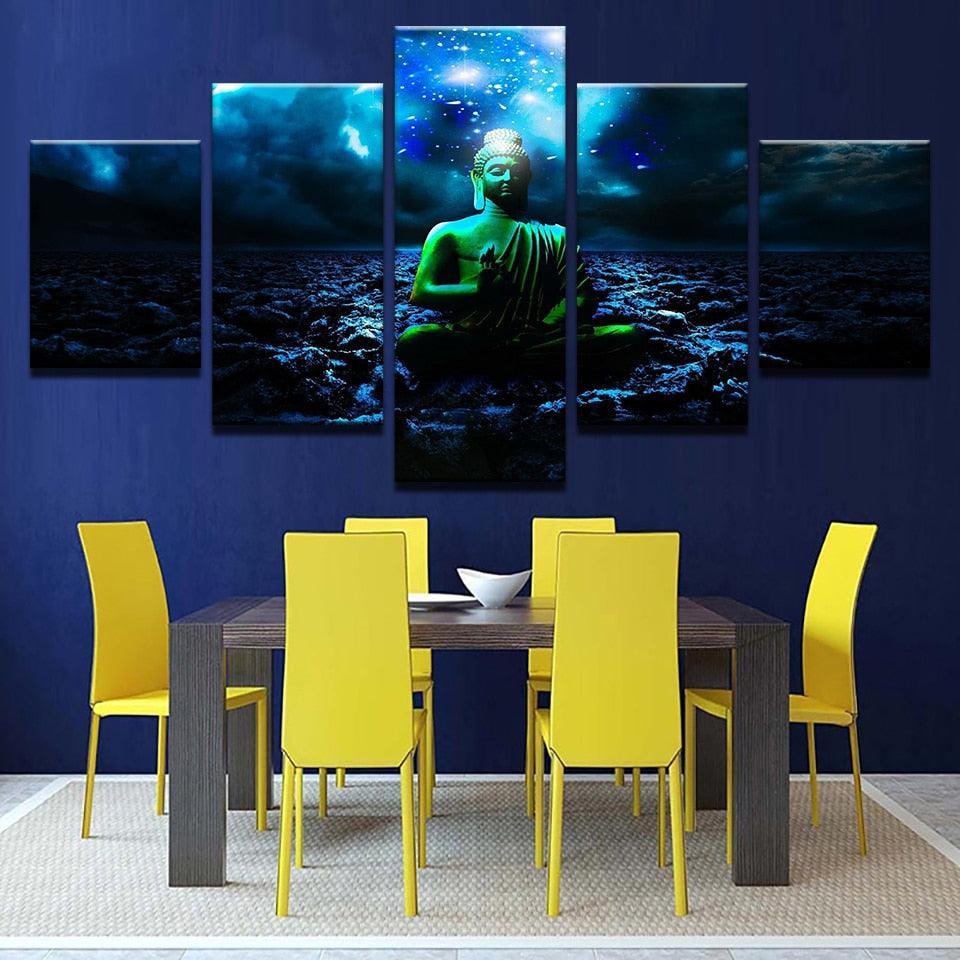 Buddha And Beautiful Starry Sky Night View 5 Piece HD Multi Panel Canvas Wall Art Frame-Original Frame