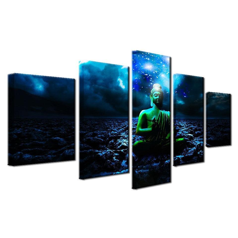 Buddha And Beautiful Starry Sky Night View 5 Piece HD Multi Panel Canvas Wall Art Frame-Original Frame
