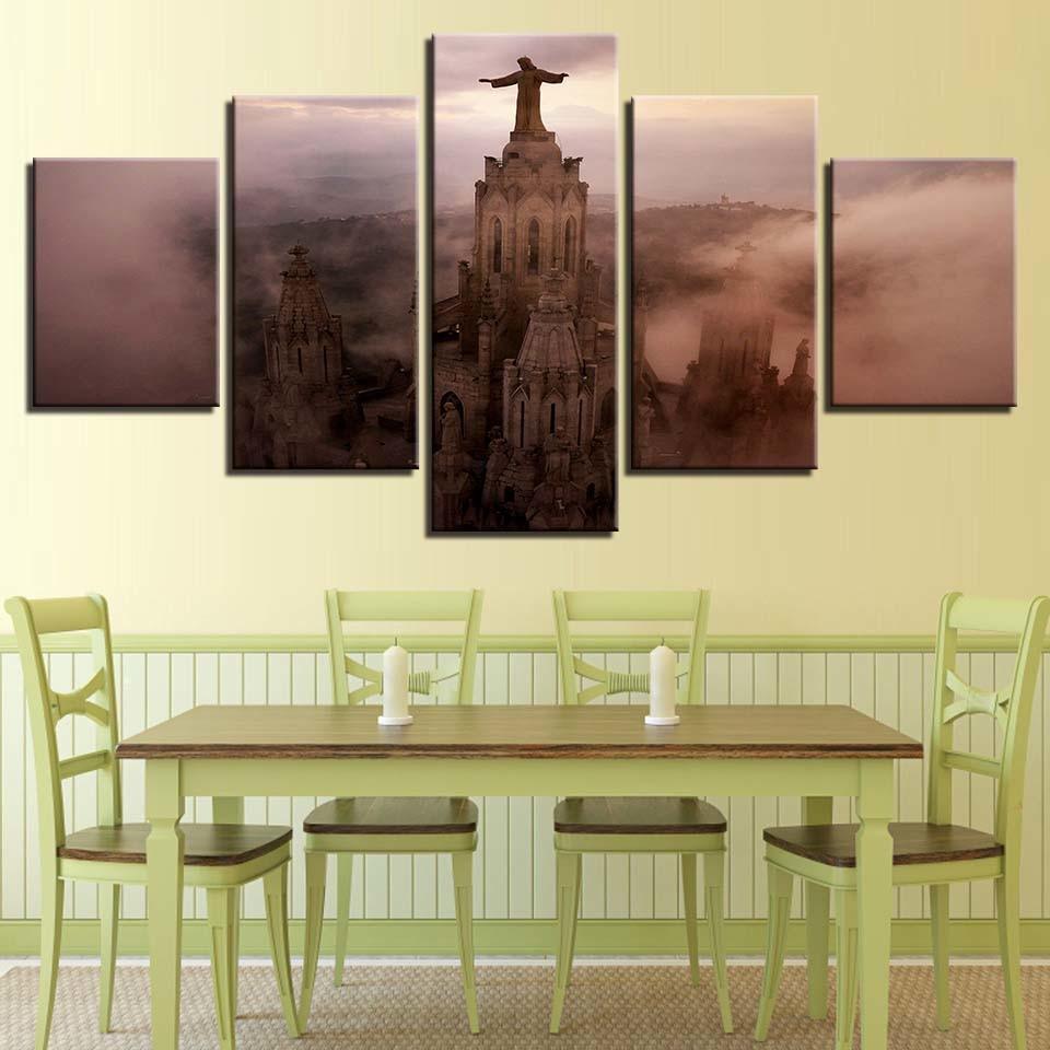 Jesus Statue 5 Piece HD Multi Panel Canvas Wall Art Frame-Original Frame