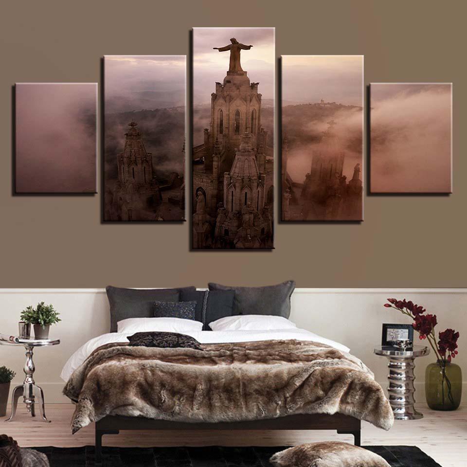 Jesus Statue 5 Piece HD Multi Panel Canvas Wall Art Frame-Original Frame