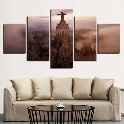 Jesus Statue 5 Piece HD Multi Panel Canvas Wall Art Frame-Original Frame