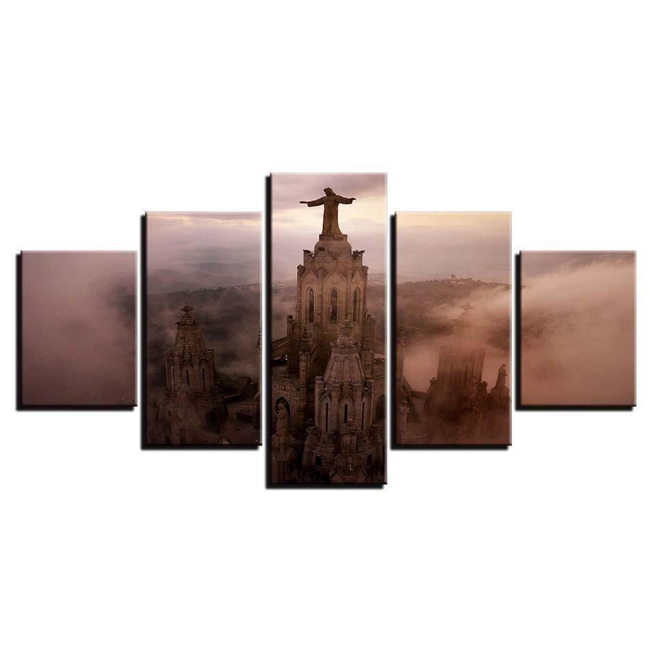 Jesus Statue 5 Piece HD Multi Panel Canvas Wall Art Frame-Original Frame