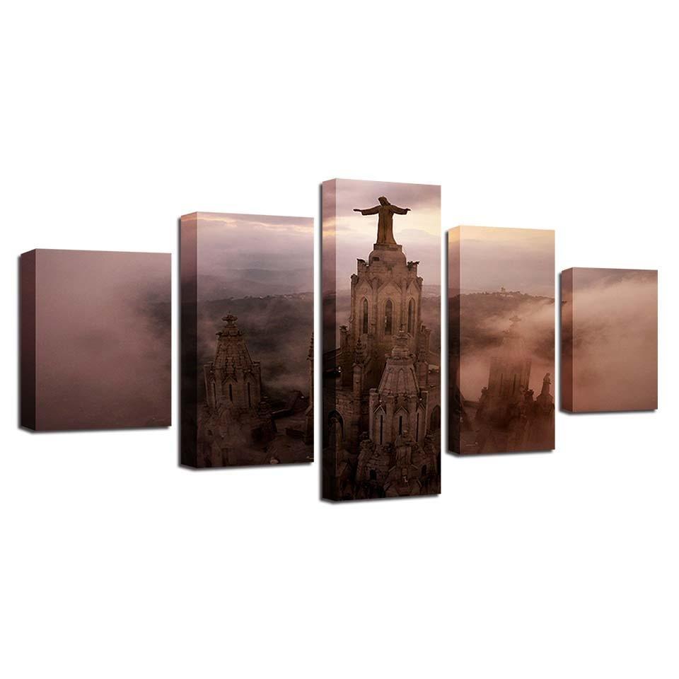 Jesus Statue 5 Piece HD Multi Panel Canvas Wall Art Frame-Original Frame