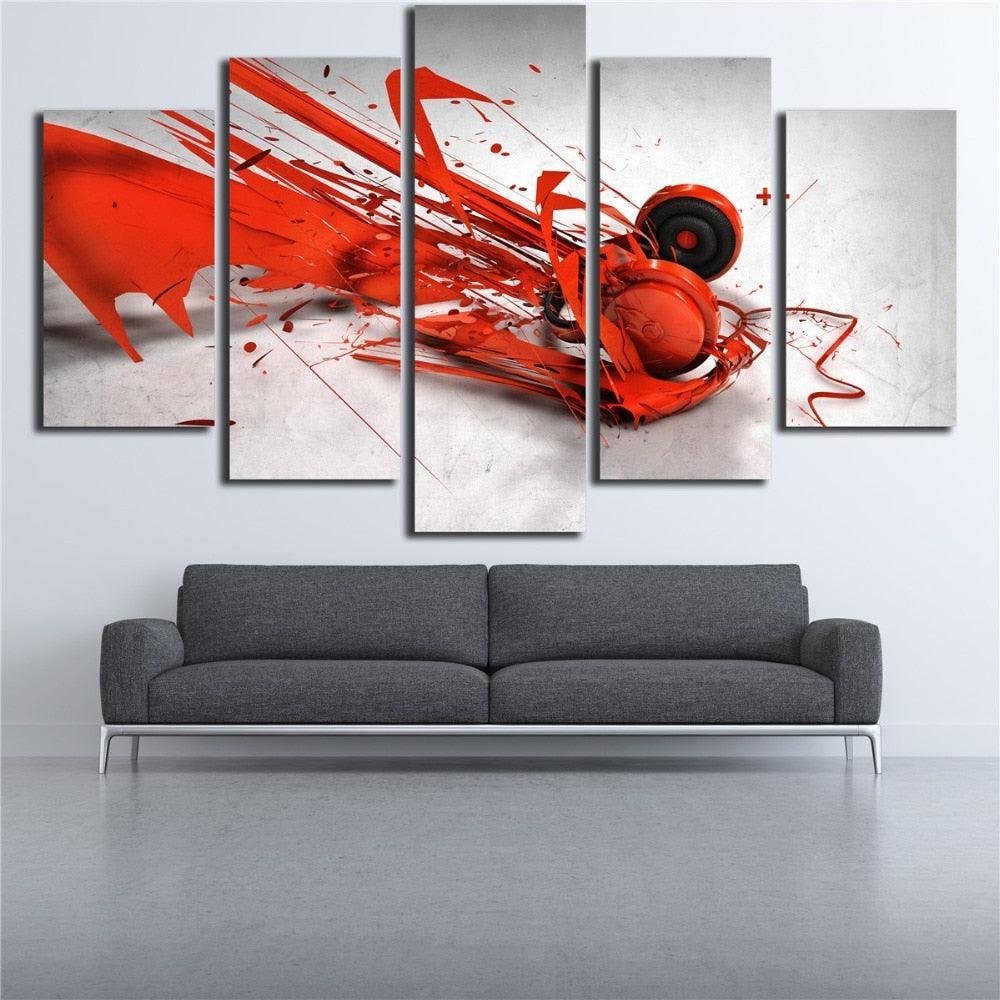 Red Paint 5 Piece HD Multi Panel Canvas Wall Art Frame-Original Frame