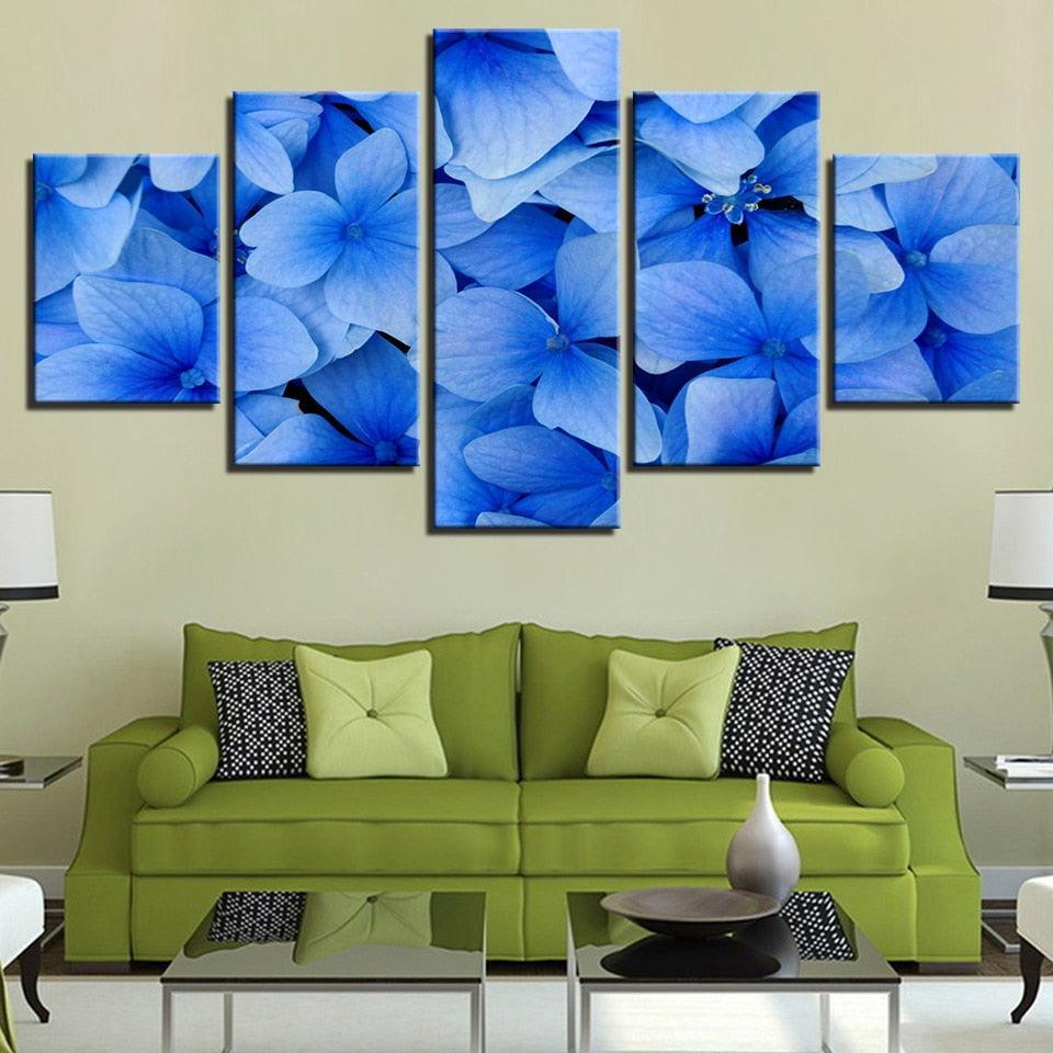 Blue Flowers 5 Piece HD Multi Panel Canvas Wall Art Frame-Original Frame