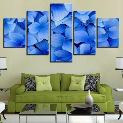 Blue Flowers 5 Piece HD Multi Panel Canvas Wall Art Frame-Original Frame