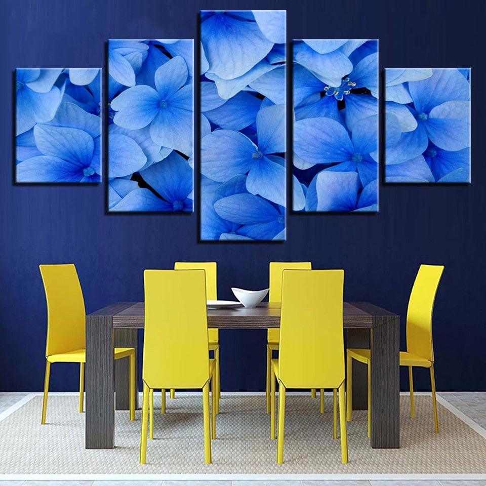 Blue Flowers 5 Piece HD Multi Panel Canvas Wall Art Frame-Original Frame